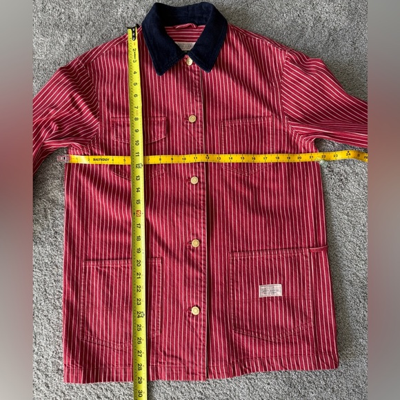 Vtg Ralph Lauren Jeans Co Blue Corduroy Collar Red Pinstriped Chore Barn Jacket - Picture 10 of 16